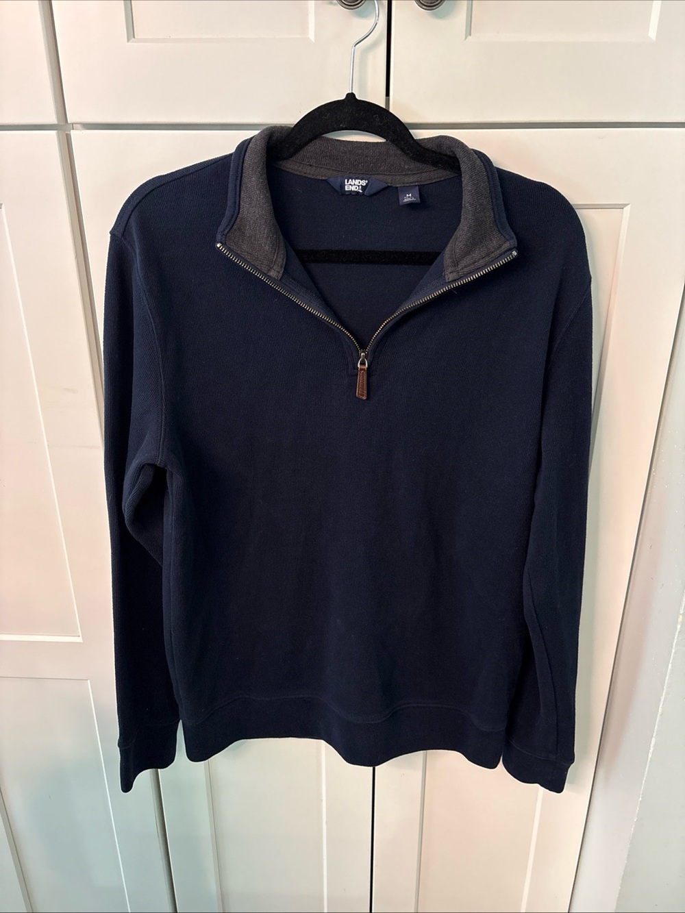 Lands' End Men's Navy Quarter-Zip Pullover with Contrast Collar